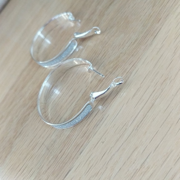 Silver Glitter Hoop Earrings - Picture 4 of 4